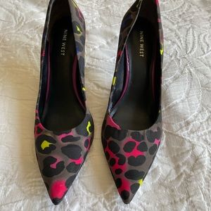 Nine West multicolored cheetah pointed toe heels